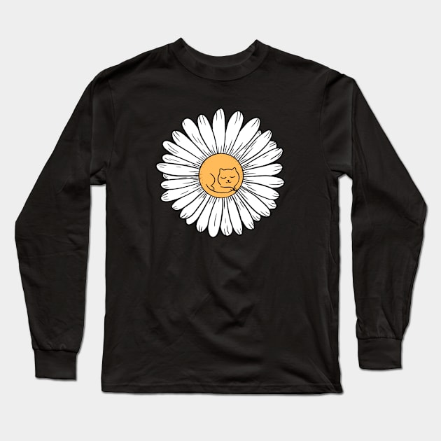 Cat daisy flower Long Sleeve T-Shirt by coffeeman